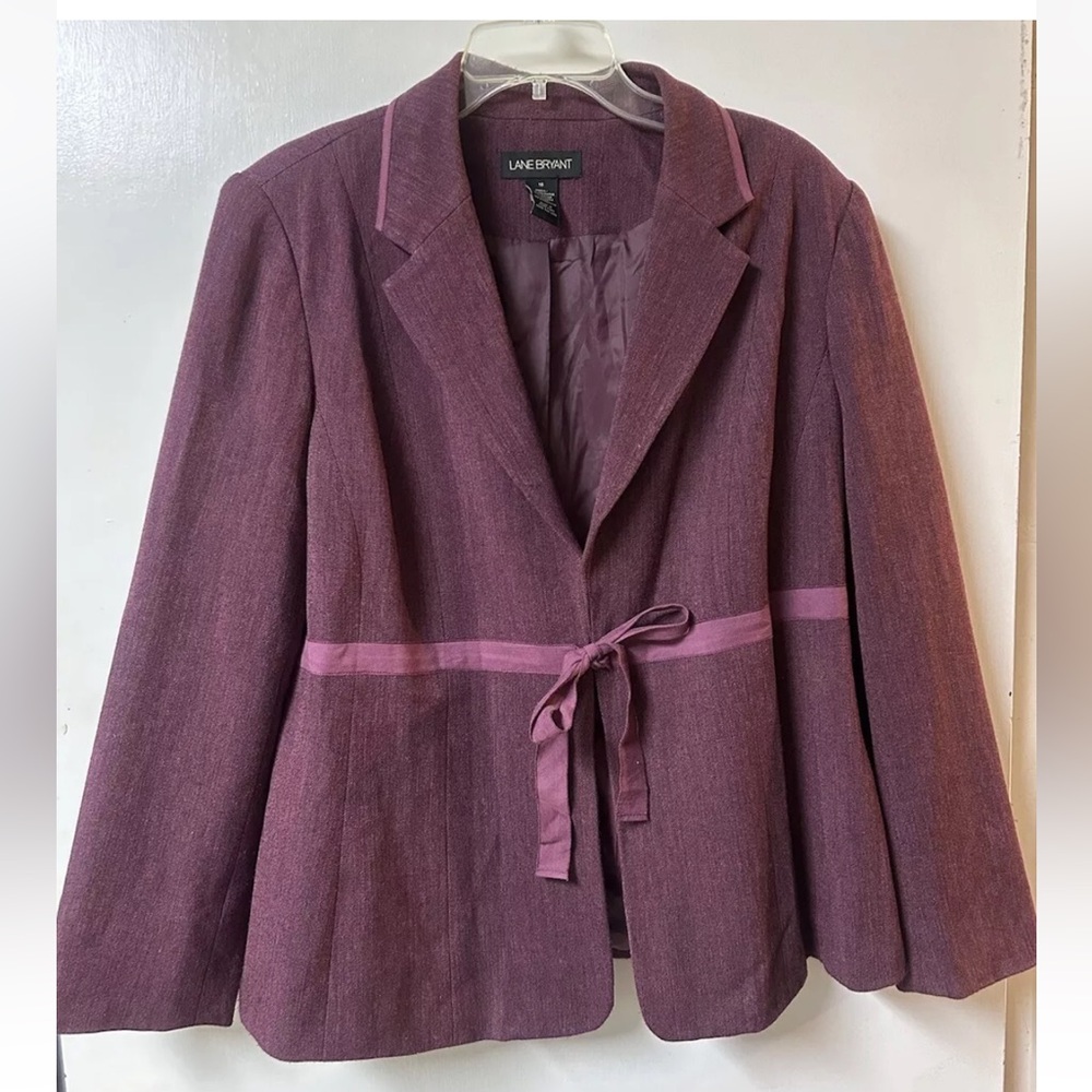 Lane Bryant Women Blazer Size 16 Tie Front Shoulder Pads Lined Plum Mid Length